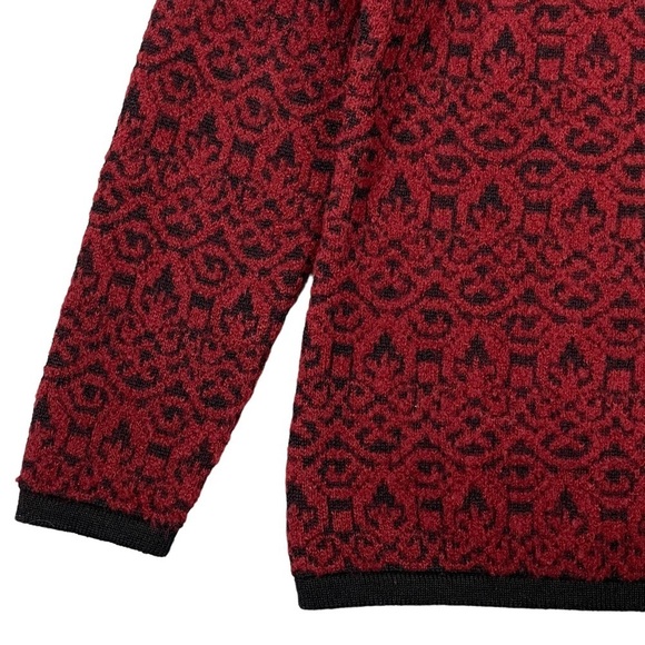 MFH Knits Baby Alpaca Blend Sweater Large Red Printed 1/4 Zip Pullover Soft - Picture 7 of 10